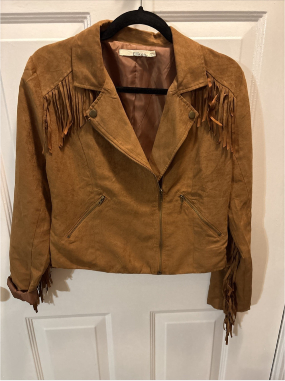 Ellison Suede Like Polyester Zip Jacket Fringe Woman’s M. 1107